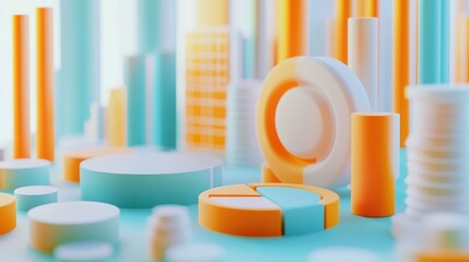 Aufkleber - A colorful 3D arrangement of geometric shapes representing data visualization concepts.