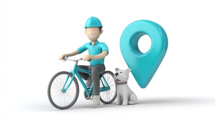 Poster - A cyclist with a dog next to a location pin, symbolizing travel and exploration.