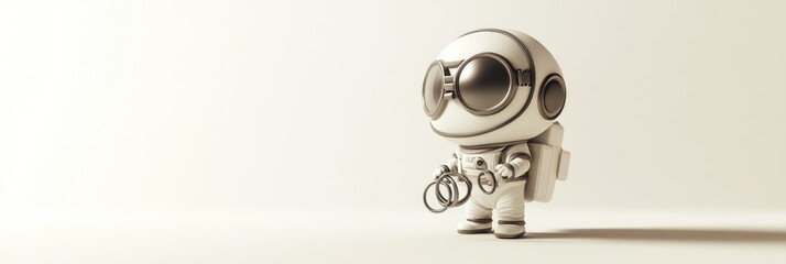 Aufkleber - A small, cartoonish astronaut figure stands with handcuffs in a minimalist setting.