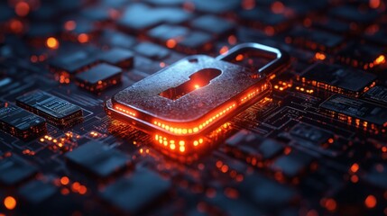 Poster - Digital Security Concept: Cyber Lock on Circuit Board