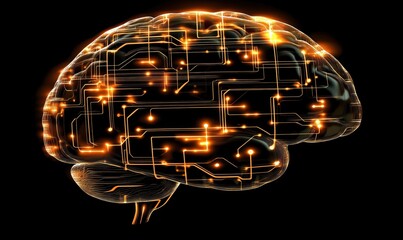 Poster - digital brain with glowing circuits and connections, representing technology and intelligence. abstr