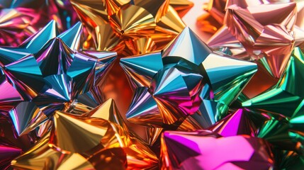 Aufkleber - Colorful Metallic Star Shaped Gift Bows Close Up