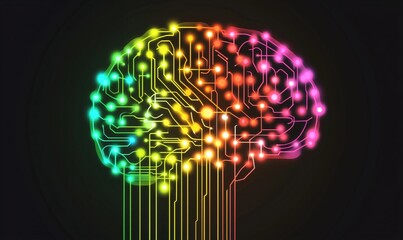 Poster - colorful brain circuit design, vibrant neon lights, intricate patterns, technology concept, digital 