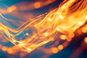 Poster - Abstract Flow of Glowing Light Waves with Bokeh Effect Creating a Dynamic Background for Creative Projects or Technology Themes