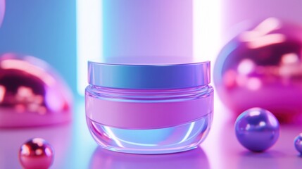 Poster - Pink Cream Jar Neon Light Background Aesthetic
