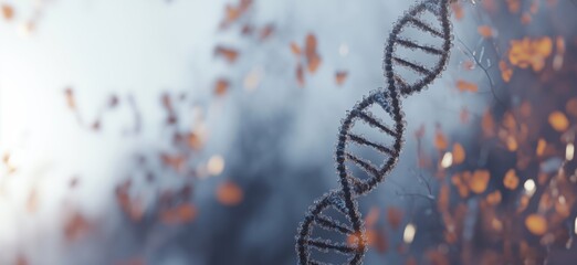 Poster - dna double helix structure, autumn leaves background, scientific representation, nature blend, genet