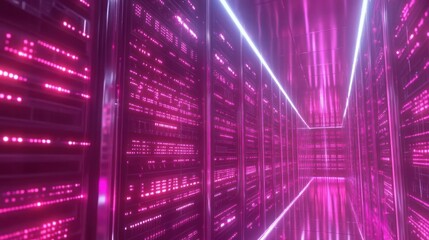Poster - Pink Lit Server Room Corridor Data Center