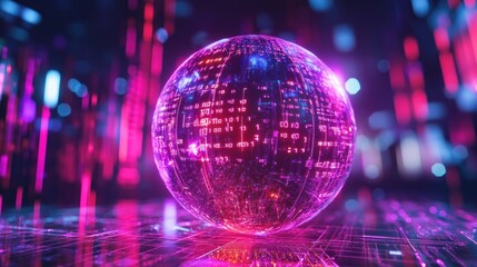 Poster - Digital Globe Illuminated With Neon Data Streams
