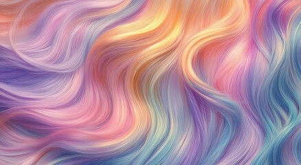 Poster - A vibrant swirl of pastel colors, resembling flowing hair or fabric, with soft gradients of pink, purple, and blue tones interwoven in a dynamic pattern.