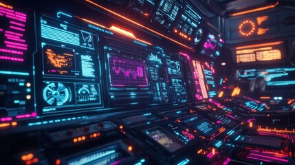 Poster - Futuristic Control Panel Displays Data Streams And Graphs