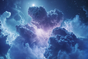 Space nebula in blue and purple tones, background. PNG transparent.