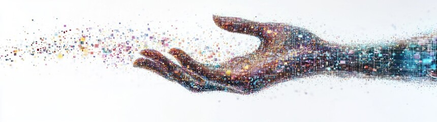Wall Mural - a hand releasing colorful particles, symbolizing creativity and expression.