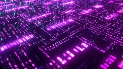 Aufkleber - Abstract Digital Data Stream Glowing Purple Neon