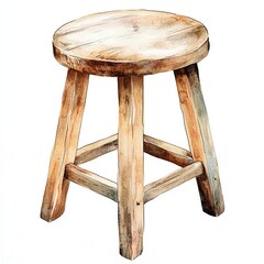 Rustic wooden stool with a circular seat and sturdy legs.