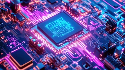 Aufkleber - Illuminated Circuit Board Shows Central Processing Unit