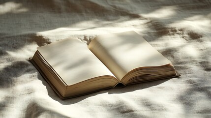 Sticker - Open Book Rests on Soft Textured Fabric in Sunlight