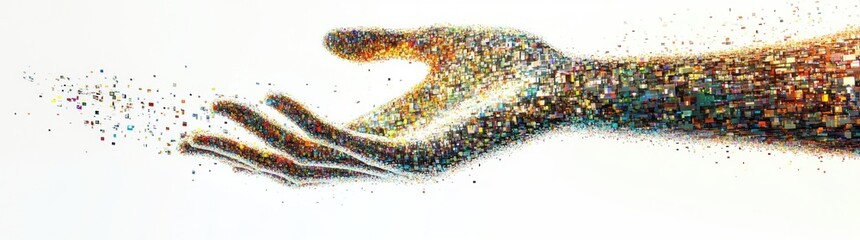 Wall Mural - a hand releasing colorful particles, symbolizing creativity and potential.