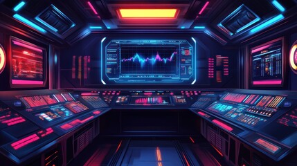 Poster - Futuristic Control Room With Advanced Technology Displays
