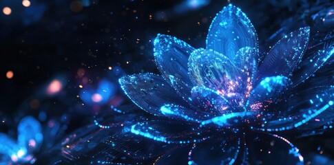 Wall Mural - a glowing blue flower with sparkling details, evoking a mystical and serene atmosphere.
