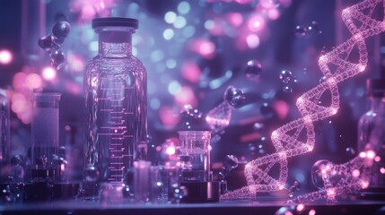 Poster - Genetic Research Laboratory Glassware and Dna Strand