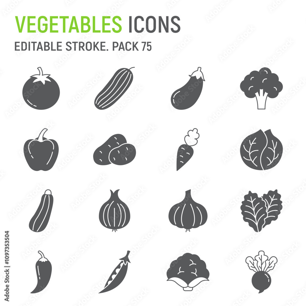 Vegetable glyph icon set, organic food collection, vector graphics ...
