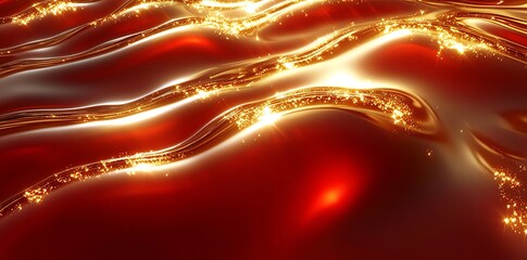 Aufkleber - Abstract image of shimmering red liquid waves with sparkling highlights.