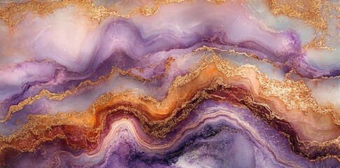 Poster - Abstract design featuring flowing purple, gold, and orange patterns reminiscent of agate stone.