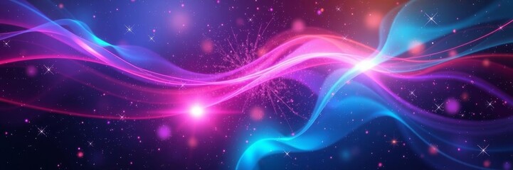 Colorful vibrant neon lights in an abstract depiction of a cosmic nebula stardust flow in the universe, cosmo, light