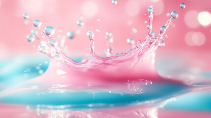 Aufkleber - A splash of water creates dynamic patterns in pink and blue hues.