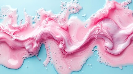 Poster - A swirling pink and blue abstract liquid design with bubbles, evoking creativity and fluidity.