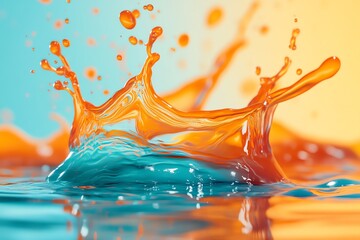 Poster - Vibrant water splash with orange and blue hues, showcasing dynamic motion and color contrast.
