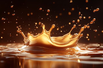 Poster - A dynamic splash of golden liquid creating an artistic water crown effect.