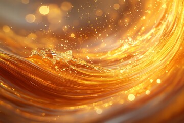 Aufkleber - A vibrant, swirling wave of golden liquid with sparkling highlights.