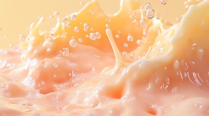 Poster - A close-up of a creamy liquid splashing, creating dynamic droplets and textures.