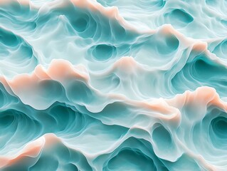 Poster - Abstract wavy patterns in soft teal and coral colors, evoking fluidity and motion.