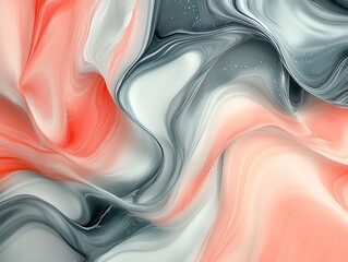 Poster - Abstract swirling patterns in coral, gray, and white, creating a fluid and dynamic texture.