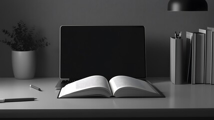 Sticker - Open Book Laptop Desk Minimalist Study Setup