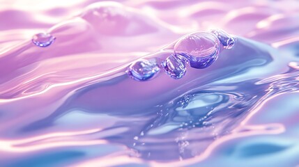Poster - A close-up of soft, iridescent water droplets on a gentle, pastel-hued surface.