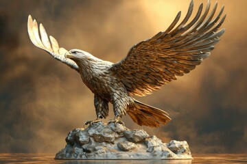 Canvas Print - Majestic eagle statue with wings spread wide. AI.