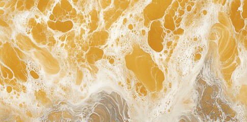 Poster - Abstract fluid art in warm yellow and gray tones with organic shapes and textures.
