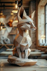 Poster - Geometric fox sculpture. AI.