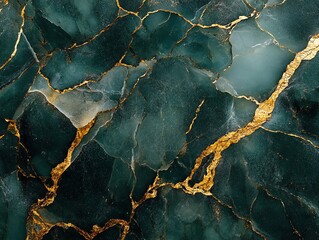 Poster - A textured background of dark green stone with striking golden veins.