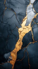 Poster - A close-up of textured dark stone with a striking golden vein running through it.