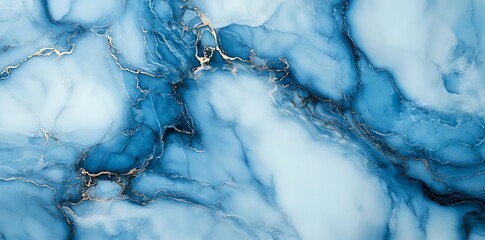 Poster - Abstract blue and white marble texture with golden veins.