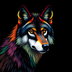 Naklejka na meble A colorful wolf with a black background