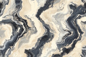Poster - Abstract marble texture with swirling patterns in beige, black, and gray tones.