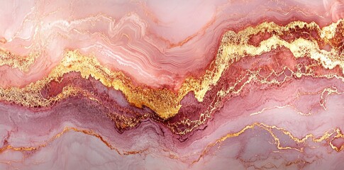 Poster - A vibrant abstract design featuring pink and gold swirling patterns.