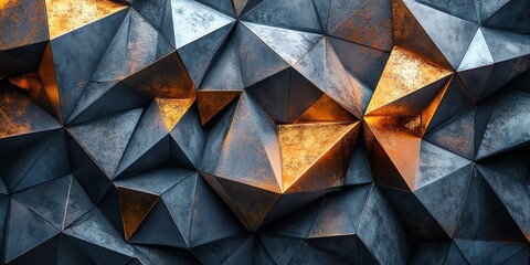 Poster - Abstract geometric pattern with metallic textures and warm highlights.