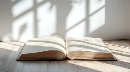 Sticker - Open Book Rests on Wooden Surface In Sunlight