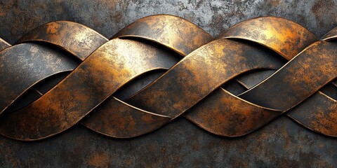 Poster - A close-up of intertwined metallic ribbons with a textured, rustic finish.